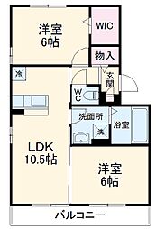 エスポワール明神 3階2LDKの間取り