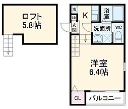 名鉄瀬戸線 尼ケ坂駅 徒歩5分の賃貸アパート 2階1Kの間取り