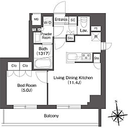 ミリアレジデンス蔵前 8階1LDKの間取り