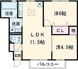 西武拝島線 西武立川駅 徒歩33分の賃貸アパート 1階2LDKの間取り