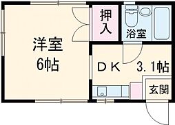 ウィンディア国立 2階1Kの間取り