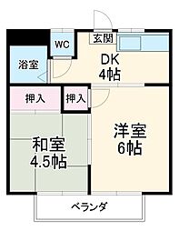 愛知環状鉄道 六名駅 徒歩10分の賃貸アパート 2階2Kの間取り