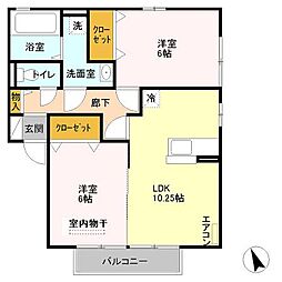 東武桐生線 阿左美駅 徒歩20分の賃貸アパート 2階2LDKの間取り