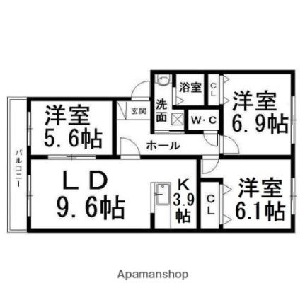 福寿 ｜北海道北見市朝日町(賃貸マンション3LDK・3階・69.20㎡)の写真 その2