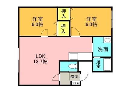 グレーハウスＢ 0102｜北海道札幌市東区東苗穂六条１丁目(賃貸アパート2LDK・2階・52.04㎡)の写真 その2