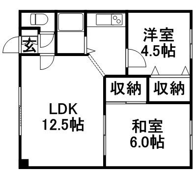 ハイツ雪 202｜北海道札幌市東区北十六条東１６丁目(賃貸アパート2LDK・2階・45.80㎡)の写真 その2