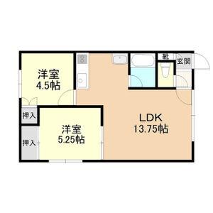 フラットヒル 1｜北海道札幌市清田区平岡四条２丁目(賃貸アパート2LDK・2階・46.10㎡)の写真 その2