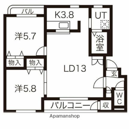 北海道札幌市豊平区福住一条７丁目（賃貸マンション2LDK・3階・58.17㎡） その2