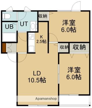 ハイセレールラディ 207｜北海道函館市桔梗１丁目(賃貸マンション2LDK・2階・54.55㎡)の写真 その2