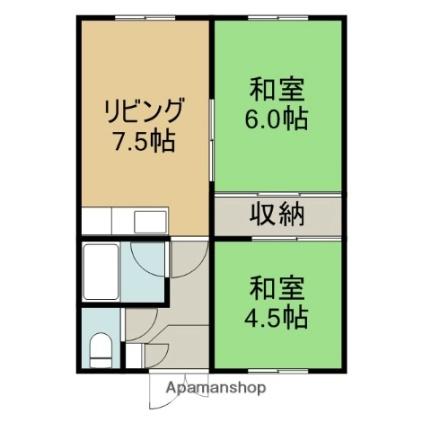 富士ハイツ 10｜北海道函館市柏木町(賃貸アパート2DK・2階・41.39㎡)の写真 その2
