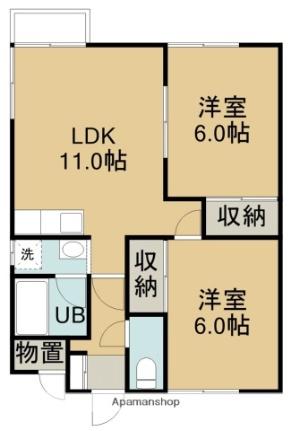 白石アパート 1階｜北海道函館市北美原２丁目(賃貸アパート2LDK・1階・52.67㎡)の写真 その2