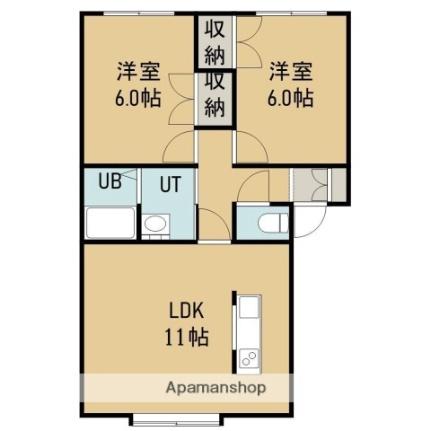 ソシアルコート 205｜北海道函館市川原町(賃貸アパート2LDK・2階・53.93㎡)の写真 その2