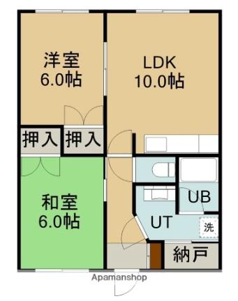 コーポ坂田（コーポサカタ） 1階左｜北海道函館市湯川町２丁目(賃貸アパート2LDK・1階・52.17㎡)の写真 その2