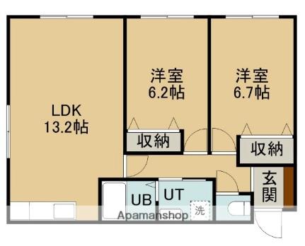 ハウスマルキタ 203｜北海道函館市大森町(賃貸マンション2LDK・2階・54.71㎡)の写真 その2