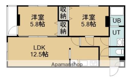 ソシアルマンションリードI 108｜北海道函館市中道１丁目(賃貸マンション2LDK・1階・50.64㎡)の写真 その2