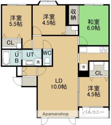 エンドレス五稜郭Ａ棟 105｜北海道函館市本通１丁目(賃貸マンション4LDK・1階・96.94㎡)の写真 その2