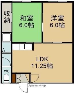 ハイツ花咲山 202｜北海道函館市富岡町１丁目(賃貸アパート2LDK・2階・45.30㎡)の写真 その2