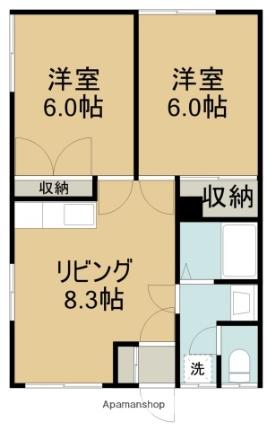 ノースコースト美原 203｜北海道函館市美原３丁目(賃貸アパート2DK・2階・44.21㎡)の写真 その2