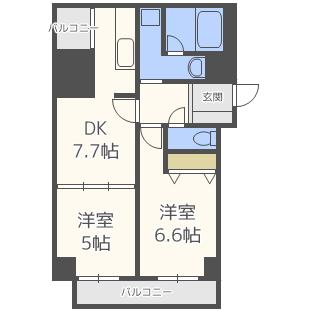 クレストコート南平岸 201｜北海道札幌市豊平区平岸四条１３丁目(賃貸マンション2DK・2階・46.55㎡)の写真 その2