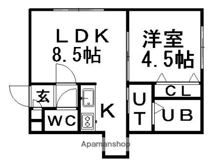 北海道札幌市豊平区美園二条７丁目(賃貸アパート1LDK・1階・27.00㎡)の写真 その2