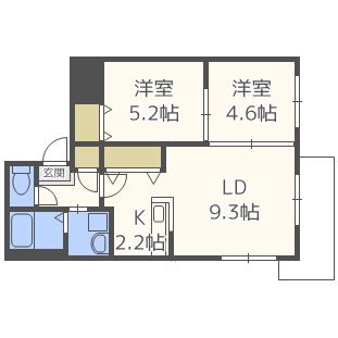 ディアマンテ豊平 102｜北海道札幌市豊平区平岸五条６丁目(賃貸マンション2LDK・1階・45.04㎡)の写真 その2