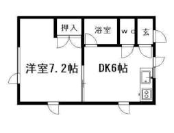 バス 美里団地下車 徒歩2分の賃貸アパート 2階1DKの間取り