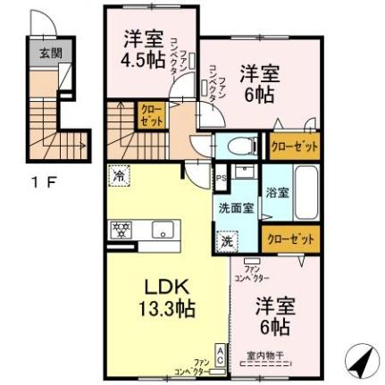 北海道恵庭市北柏木町２丁目（賃貸アパート3LDK・2階・71.67㎡） その2