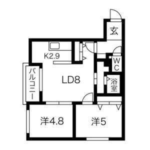 Ｃｈｏｃｏｌａｔ 0203｜北海道札幌市豊平区美園七条２丁目(賃貸マンション2LDK・2階・45.06㎡)の写真 その2