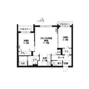 グランメール・シャリテ 206｜北海道札幌市豊平区中の島二条１０丁目(賃貸マンション2LDK・2階・59.47㎡)の写真 その2