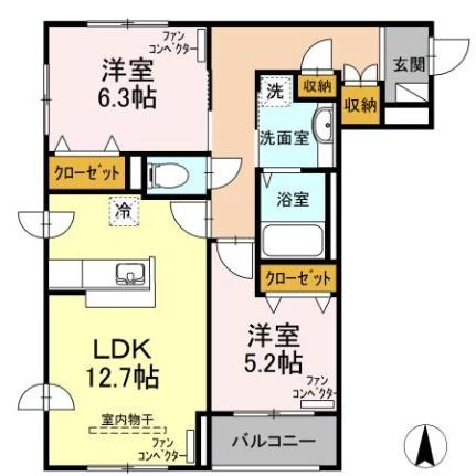北海道札幌市中央区南八条西１４丁目(賃貸マンション2LDK・2階・61.72㎡)の写真 その2