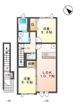 フェリーチェ白石中央Ｄ 202｜北海道札幌市白石区中央一条３丁目(賃貸アパート2LDK・2階・56.64㎡)の写真 その2