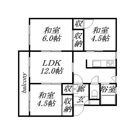 平岸スターハイツＢー6棟 502｜北海道札幌市豊平区平岸一条５丁目(賃貸マンション3LDK・5階・60.02㎡)の写真 その2