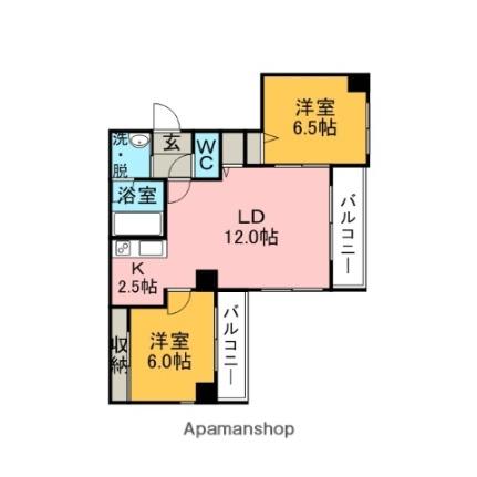 メゾンドゥファミーユ ｜北海道室蘭市中島町２丁目(賃貸マンション2LDK・9階・57.76㎡)の写真 その2