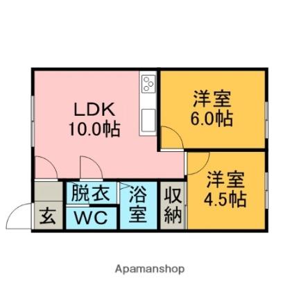 パークサイドハイツ ｜北海道室蘭市中島町３丁目(賃貸アパート2LDK・1階・44.70㎡)の写真 その2