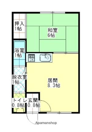 グリーンハイツ 201｜北海道函館市昭和３丁目(賃貸アパート1LDK・2階・30.52㎡)の写真 その2