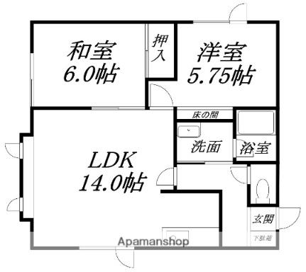 ユピテル弐番館 102｜北海道北斗市七重浜２丁目(賃貸アパート2LDK・1階・56.19㎡)の写真 その2