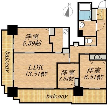 パシフィックタワー札幌 207｜北海道札幌市中央区北四条東１丁目(賃貸マンション3LDK・2階・67.38㎡)の写真 その2