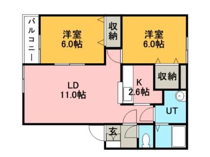 リバーシティII 0201｜北海道札幌市手稲区西宮の沢一条５丁目(賃貸アパート2LDK・2階・58.19㎡)の写真 その2