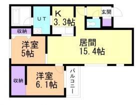 エフュート北19条 301｜北海道札幌市東区北十九条東７丁目(賃貸マンション2LDK・3階・65.12㎡)の写真 その2