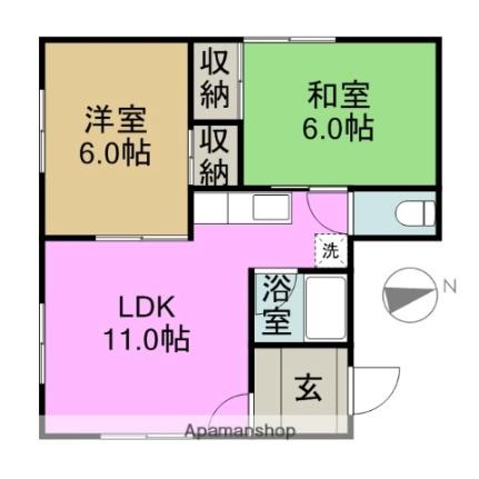 コーポ館 ｜北海道滝川市栄町１丁目(賃貸アパート2LDK・1階・47.50㎡)の写真 その2