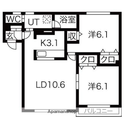 北海道札幌市東区北二十二条東２３丁目(賃貸アパート2LDK・1階・60.76㎡)の写真 その2