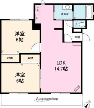 グランドールＳ 302｜北海道江別市向ケ丘(賃貸マンション2LDK・3階・54.43㎡)の写真 その2