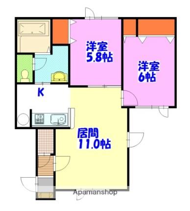 ベルシティ ｜北海道旭川市近文町１１丁目(賃貸アパート2LDK・2階・57.10㎡)の写真 その2