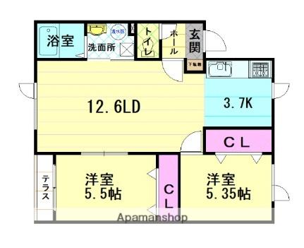 コーポ昴III 201｜北海道旭川市末広四条８丁目(賃貸アパート2LDK・2階・58.81㎡)の写真 その2