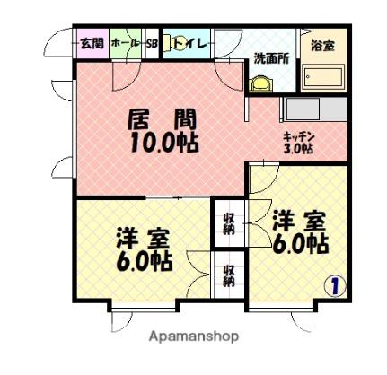 ハイム北欧館Ｂ ｜北海道旭川市北門町１２丁目(賃貸アパート2LDK・1階・51.84㎡)の写真 その2