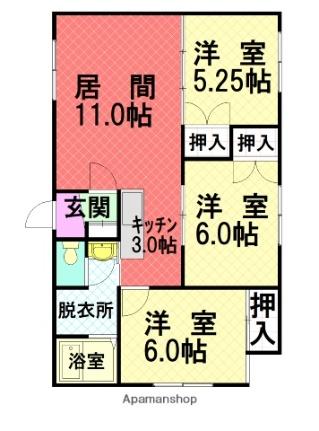 ファミール31 102｜北海道旭川市新富三条１丁目(賃貸アパート3LDK・1階・64.39㎡)の写真 その2