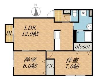 ルミエールＫ 202｜北海道札幌市豊平区平岸七条１３丁目(賃貸アパート2LDK・2階・59.53㎡)の写真 その2