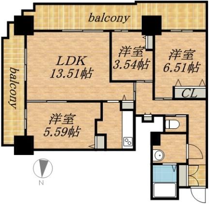 パシフィックタワー札幌 1705｜北海道札幌市中央区北四条東１丁目(賃貸マンション3LDK・17階・67.38㎡)の写真 その2