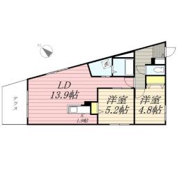 ブランシャールチェレステ宮の森 1階2LDKの間取り