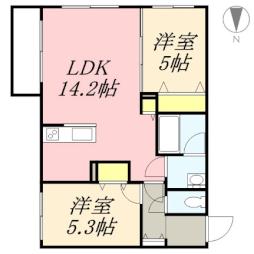 ブランシャール桑園 1階2LDKの間取り